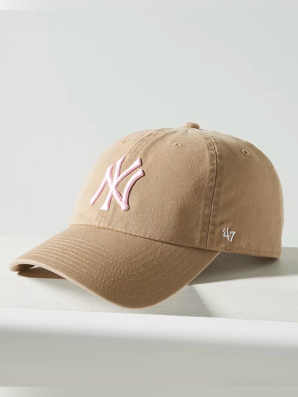 Anthropologie Tan Baseball Cap with Pink NY Logo
